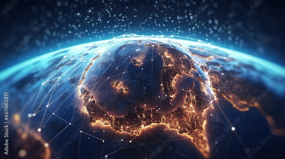 Aufkleber Telecommunications network and wireless mobile Internet technology with a connection on the ground.Futuristic innovative technologies. Generative AI