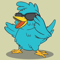 Cool Blue Bird With Sunglasses Singing Bird Cartoon Vector Graphic