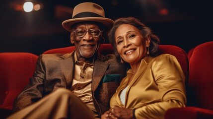 Elderly Afro American couple in cinema created with generative AI technology