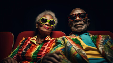 Elderly Afro American couple in cinema created with generative AI technology