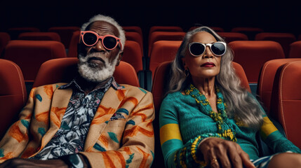 Elderly Afro American couple in cinema created with generative AI technology