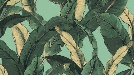 textile repeat pattern of banana leaf