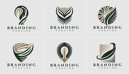 Fototapeta na wymiar Luxury green eco organic leaf logo design set