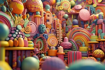 abstract multicolored digital background with 3d doodles, ai tools generated image