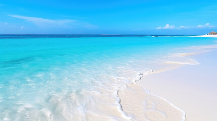 Fototapeta na wymiar Beautiful white sand beach and turquoise water. Holiday summer beach background. 