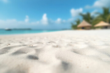 Selective focus of white sand on beautiful beach background.