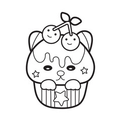 vector cute cat cupcake cartoon vector icon illustration