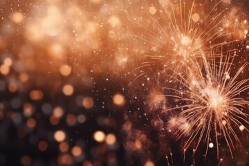 Colorful fireworks at New Year and copy space abstract holiday background elegant glitter confetti.