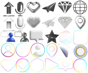 set of icons for web design or content design 3D Icon pack isolated, metal, glass, colorful