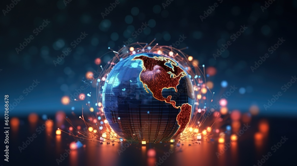 Aufkleber Telecommunications network and wireless mobile Internet technology with a connection on the ground.Futuristic innovative technologies. Generative AI