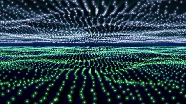 abstract waves of blue and green color on a black background slow motion