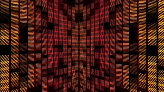 neon abstract orange-red squares waves in on a black background