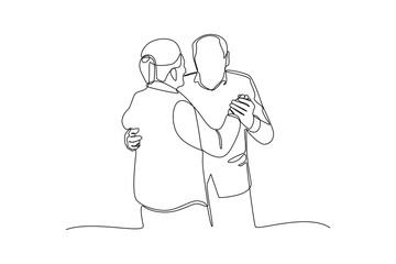 Continuous one-line drawing dance full of love grandparents. Grandparent day concept. Single line drawing design graphic vector illustration
