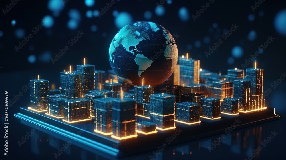 Aufkleber Telecommunications network and wireless mobile Internet technology with a connection on the ground.Futuristic innovative technologies. Generative AI