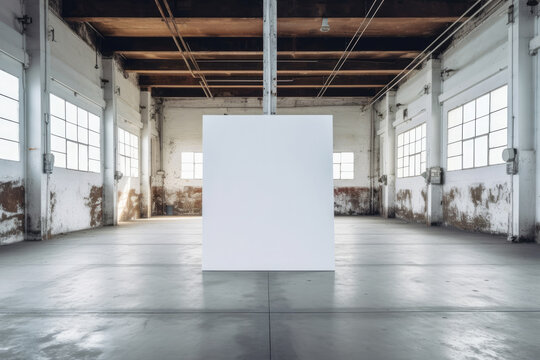 White Blank Canvas with Free Space for Your Design in a Factory Loft extreme closeup. Generative AI