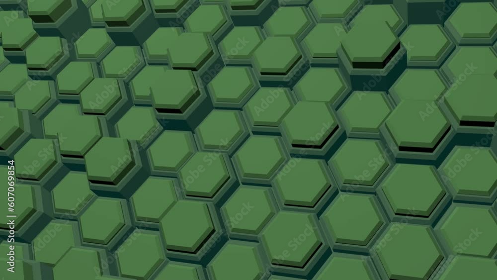 Poster abstract dynamic futuristic background of gray-green hexagons. screensaver for decoration or intro. 