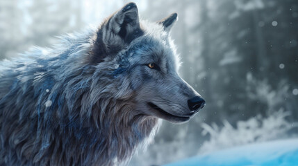 Frozen Wolf, digital ai art.