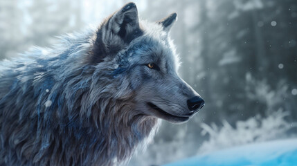 Obraz premium Frozen Wolf, digital ai art.