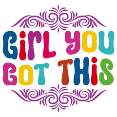 Retro Girl Power T-shirt Design, Vector