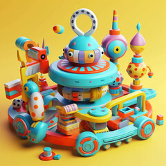Obraz premium A Cartoony 3D Render of a Children's Toy Featuring Playful Shapes and Fun Colors Generative AI