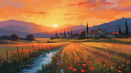 Stunning landscape painting illustration