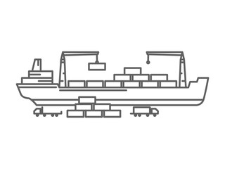 container ship line art icon design