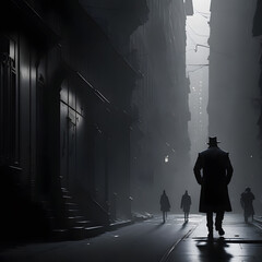 Embrace the dramatic interplay of light and shadow in an urban noir setting, where stark contrasts and gritty textures create a captivating atmosphere of mystery and intrigue. Generated AI.