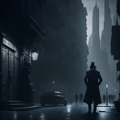 Embrace the dramatic interplay of light and shadow in an urban noir setting, where stark contrasts and gritty textures create a captivating atmosphere of mystery and intrigue. Generated AI.