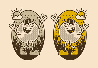Obraz premium Vintage style illustration of happy character