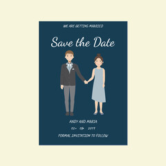 Wedding Save the Date Cute Couple Character Illustration