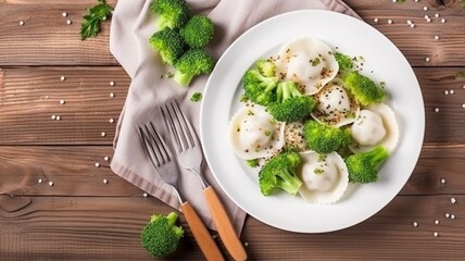 italian ravioli with goat cheese and broccoli Generative AI