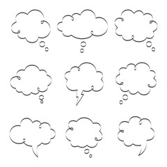 cartoon thought bubble vector line icon set