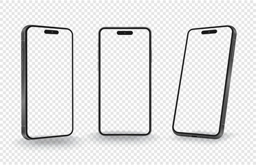 New smartphone mockup with different angle view on transparent blank screen