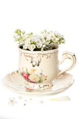 Obraz na płótnie Canvas Porcelain tea cup with white flowers, flowers Generative AI