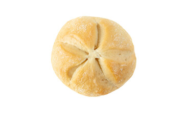 Kaiser bread roll with cuts radiating from the centre isolated transparent png top view. Wheat bun....