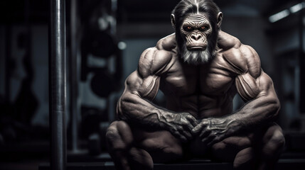 Fototapeta na wymiar An Ai human monkey training in gym.