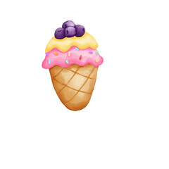 Ice cream with strawberry and blueberries and sweets 