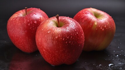 Delicious apples on a black background Generative AI