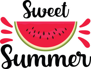 Sweet Summer slogan with watermelon vector illustration. ZIP file contains EPS, JPEG and PNG formats.