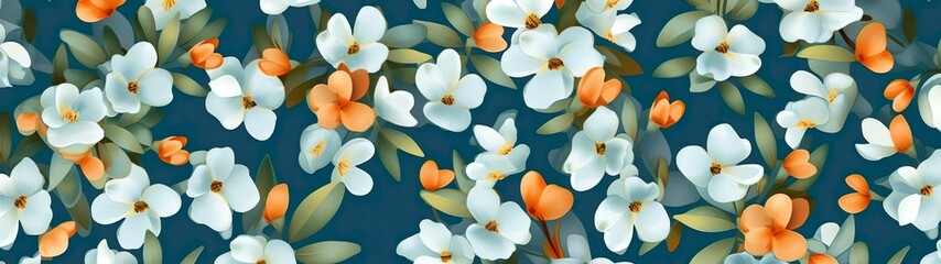 Fototapeta na wymiar Blooming Symphony: A Flower Seamless Pattern, Floral Design, Web Banner, Wide Size, Generative AI