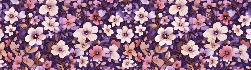 Blooming Symphony: A Flower Seamless Pattern, Floral Design, Web Banner, Wide Size, Generative AI