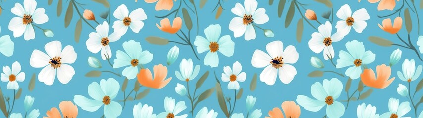 Fototapeta na wymiar Blooming Symphony: A Flower Seamless Pattern, Floral Design, Web Banner, Wide Size, Generative AI