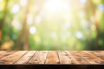 blurred summer background with empty wooden table -Ai

