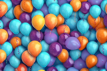 texture background of flying multicolored balloons, party decoration carnival design. Generative AI.