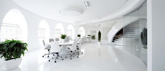 modern bright office interior in white tones 3d mock-up, generative AI
