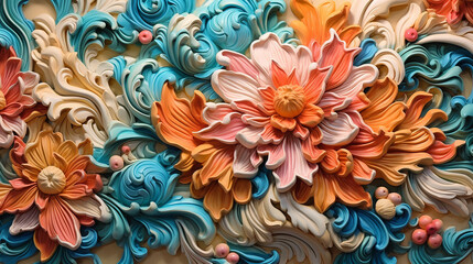 Fototapeta na wymiar 3d multicolored flowers three-dimensional painting background. flower ornament generative AI