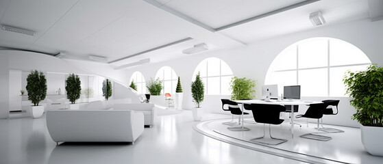 modern bright office interior in white tones 3d mock-up, generative AI