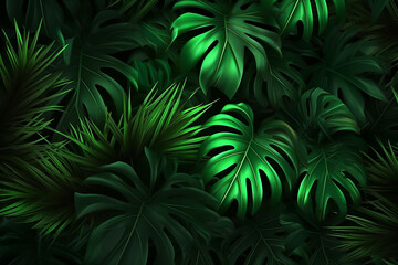 Fototapeta na wymiar background texture green palm leaves tropical jungle. Generative AI