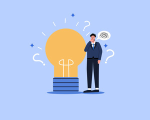 People confuse thinking solution,people thinking,having an idea,research idea,business man with light bulb,ilustration concepts.Isolated object and can be used for website banner.