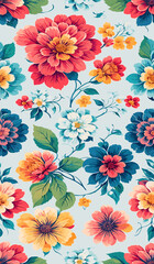 Seamless patterns repeating patterns design fabric artwork colourful flowers leaf petals poster wallpaper decoration background vector illustration Generative AI